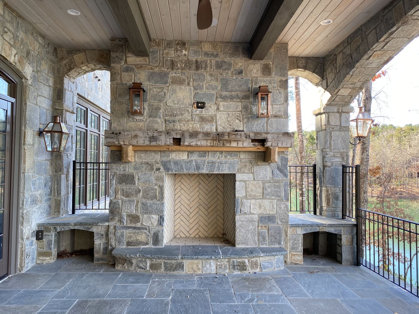 Outdoor stone fireplace